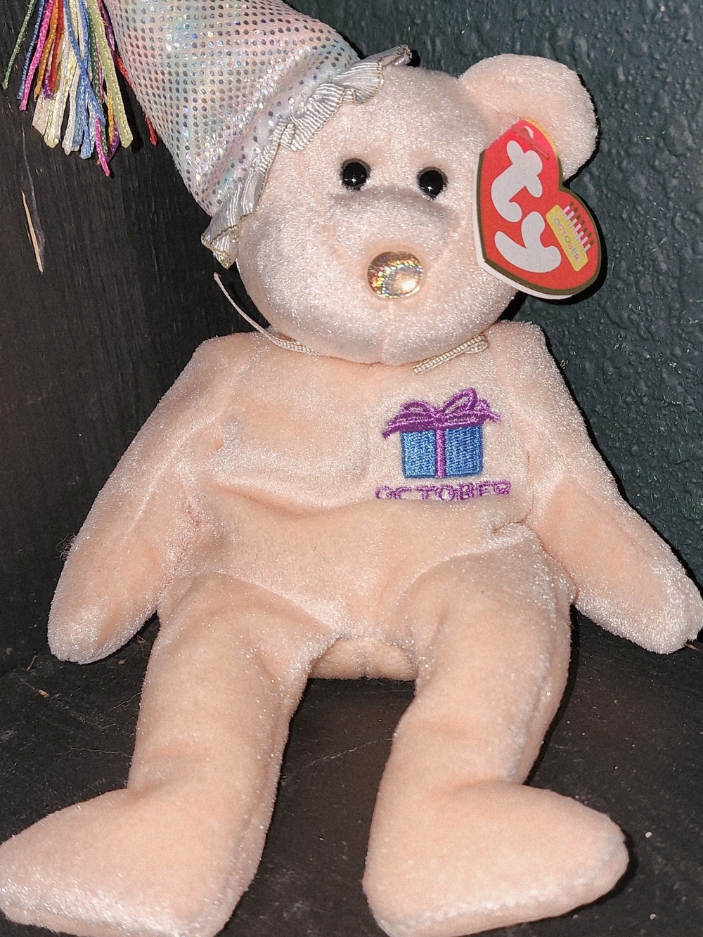 TY Beanie Baby Peach 'October' Birthday Bear Plush Toy